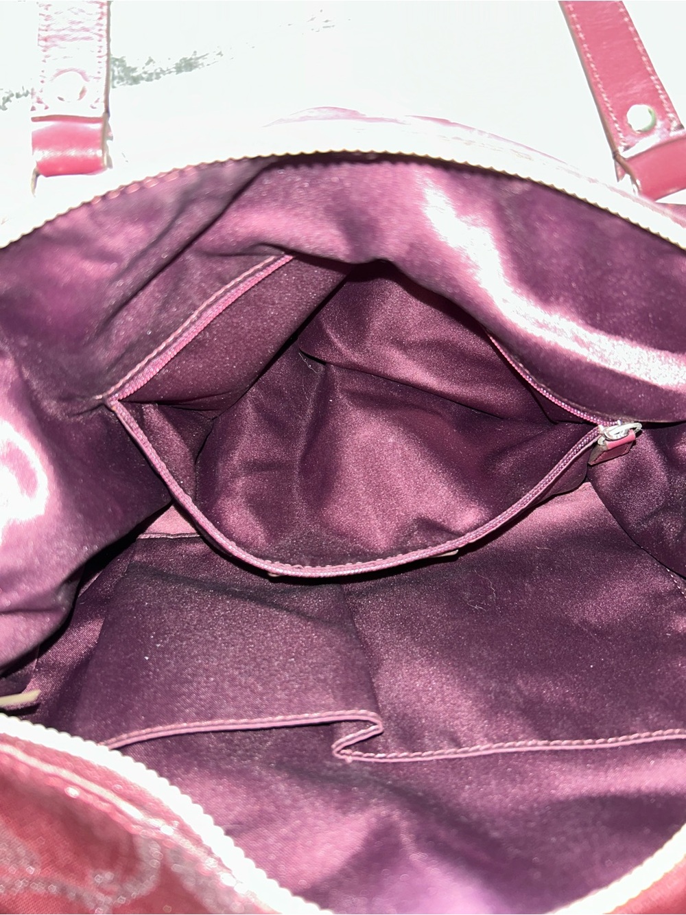 Coach Burgundy Signature Logo Tote with Leather Trim - Picture 10 of 12